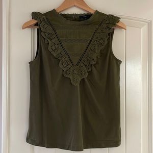 J.Crew eyelet detail ruffle tank. Beautiful olive green color.